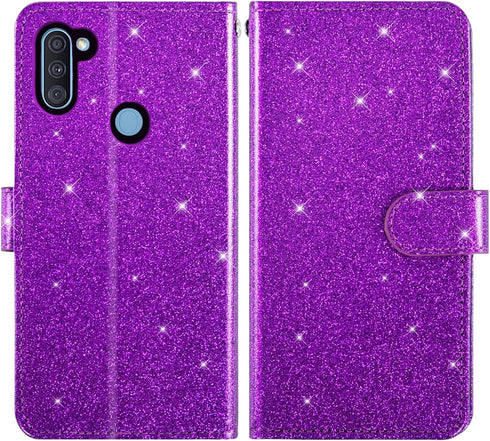 Asuwish Phone Case for Samsung Galaxy A11/M11 | Tempered Glass Screen Protector, Glitter Wallet Cover, Card Holder
