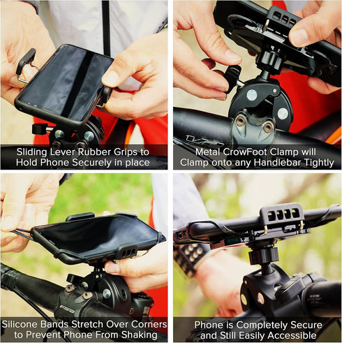 E Tronic Edge Bike Phone Mount - Rotating Cell Phone Holder for Bicycle Handlebar, Compatible with iPhone & Android