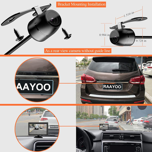 RAAYOO 170Wide IP69 18.5mm, 12V/24V, Backup Camera Flush Mount, Metal Housing View Angle Rear/Side/Front View Camera
