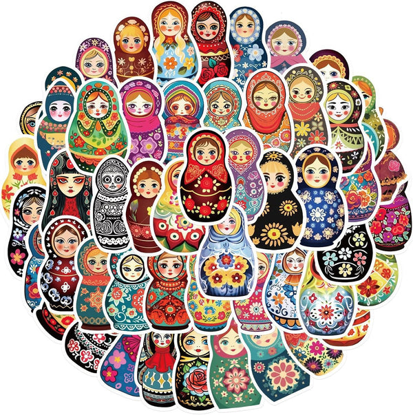 Aigemumy 50 PCS Russian Nesting Dolls Stickers Matryoshka Sticker Rerto Vinyl Decal for