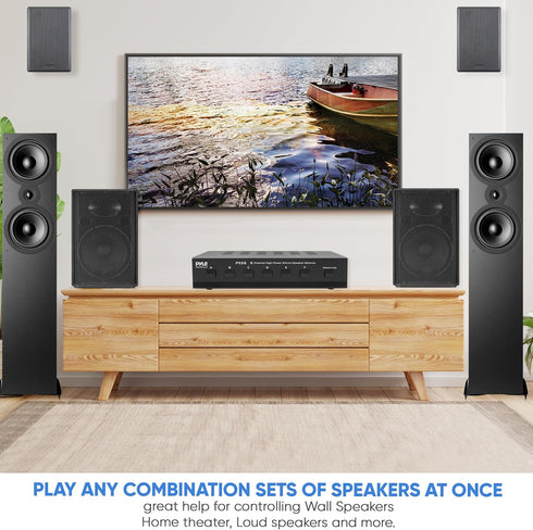 Pyle Home 6 Zone Channel Speaker Switch Selector Box, Hub for Multi-Channel High Powered Stereo Amplifier, 6 Pairs of