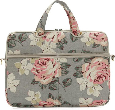 White Rose Pattern Water Resistant Laptop Shoulder Bag for 15-15.6 Inch Laptop, Messenger Case Sleeve