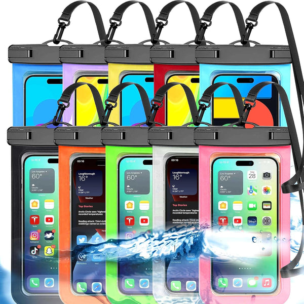 10 Pack Multicolor Universal Waterproof Phone Pouch, Large Phone Waterproof Case Dry Bag (IP68 Protection Level) for