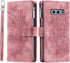Asuwish Wallet Case for Samsung Galaxy S10e - Mandala Flower, Zipper Slot, Tempered Glass Protector, Rose Gold.