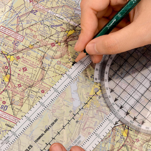 8 SimCoach Aviation Navigation Plotter, Premier Rotating Azimuth Plotter with WAC Charts, Flight Planning Routes Tools