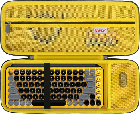 BOVKE Hard Carrying Case for Logitech POP Keys Mechanical Wireless Keyboard and Mouse Combo, Black+Blast Yellow