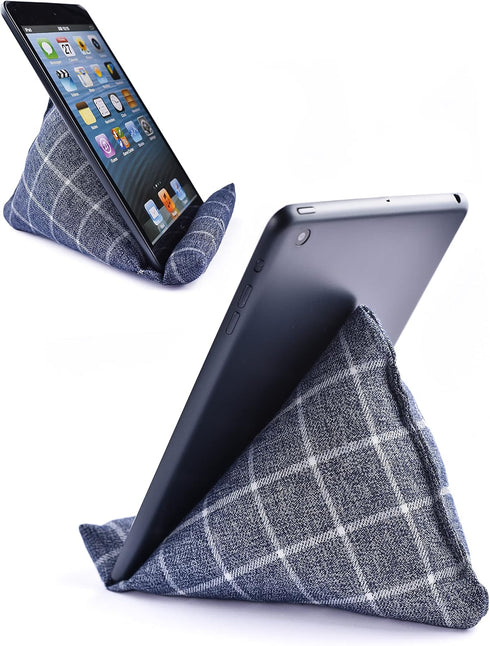 Handmade Phone Pillow Holder - The Wedge Mobile Device Stand - Soft Fabric Phone Stand for All iPhones, All Smartphones! 7 x 6.1 x 5.5 Inches (Gray Plaid-1)