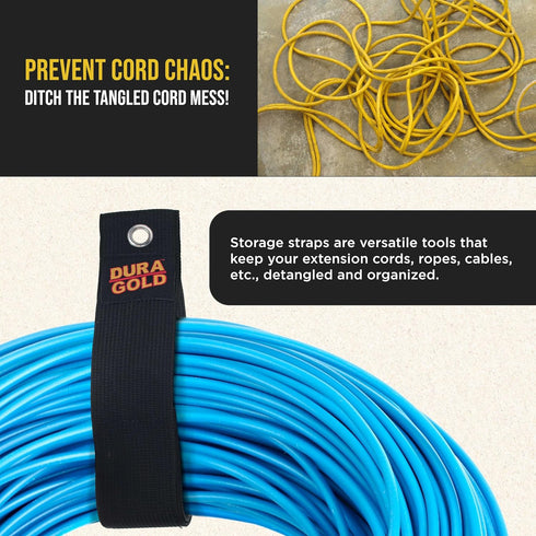 Dura-Gold Heavy Duty Extension Cord Organizer Strap Wraps, 6 Pack for Cords, Hoses, Cables, Tools - Garage Organization