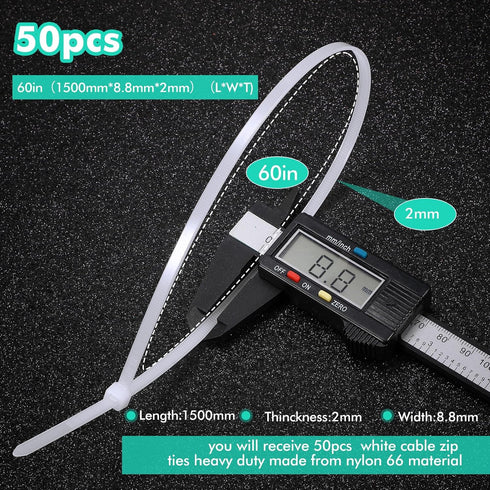 Shappy 50 Pcs Zip Ties, Heavy Duty Strong Large Cable Wire Ties for Bundling Crops and Fixed Water Pipes (White)