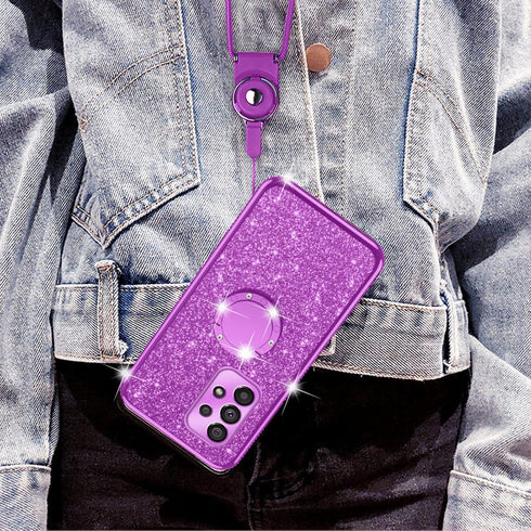 nancheng Luxury Cute Soft TPU Glitter Phone Case for Samsung A53 5G, with Ring Kickstand, Shockproof Protective Case