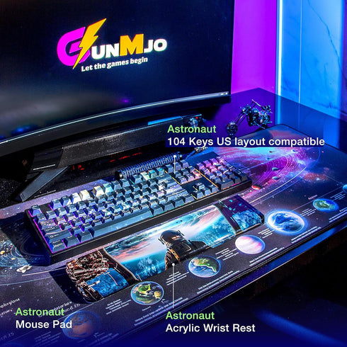 GUNMJO PBT Dye-Sublimation Astronaut Keycaps for Mechanical Keyboard, OEM Profile 61/87/104 Keys with Cherry Gateron MX