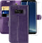 MONASAY Wallet Case for Galaxy S8, 5.8-inch, RFID Blocking, Purple Flip Folio with Screen Protector