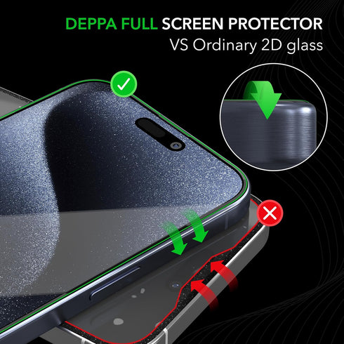 Deppa [2 Pack Anti-Fingerprint Screen Protector for iPhone 15 Pro (6.1') Tempered Glass Edge to Edge Full Coverage