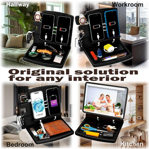 MED Wood Phone Docking Station Nightstand Desk Organizer for Phone, Watch, Wallet & Tablet Gift for Men, Husband, Dad