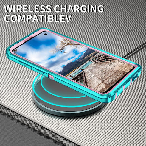 Galaxy S10 Case, Heavy Duty Shockproof Dust/Drop Proof 3 Layers Full Body Protection Rugged Case, Mint Green/Pink