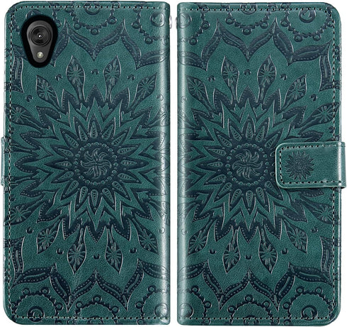 Motorola Moto E6 Wallet Phone Case with Tempered Glass Screen Protector, Leather Flip Cover, Card Holder Stand, Dark