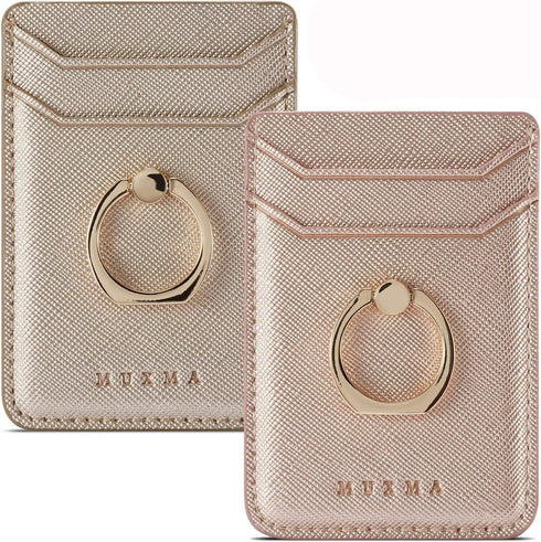 BIAJIYA Cell Phone Card Holder RFID Ring Stand Stick on Wallet for Back of Phone for iPhone, Android, All Smartphones