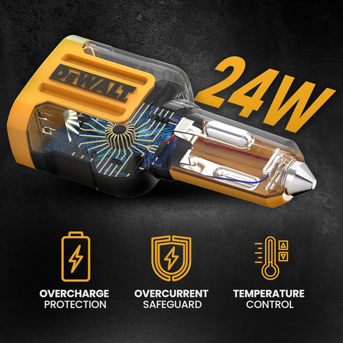 DEWALT 2-Port USB Car Charger, 24W Fast Charge Dual Port USB-A for iPhone 14 13 12 11 Pro Max X XR XS 8 Plus 6s