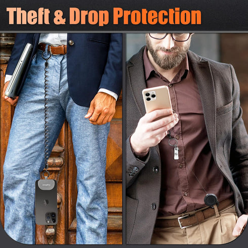 Kaptron Theft and Drop Protection Phone Tether, 30” Safety Retractable Phone Clip, Universal Lanyard with Carabiner