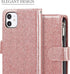UEEBAI Wallet Case for iPhone 11 - PU Leather Magnetic Closure Handbag with Zipper Pocket, Glitter Pink