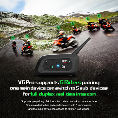 EJEAS Motorcycle Helmet Bluetooth Headset V6 Pro, 2-Way 1200M Intercom Communication System for Motorbike