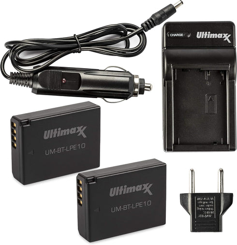 Ultimaxx AC/DC Rapid Home & Travel Charger with 2x LP-E10 Extended Life Battery for Canon EOS Cameras