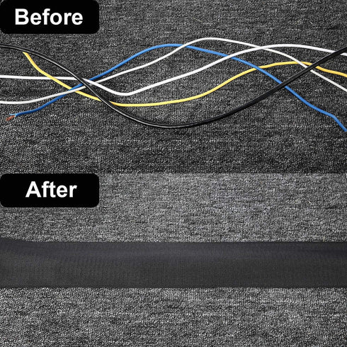 WILLBOND Cable Floor Strip Cover, 2 Pack, 10 ft x 3 Inch, Black, Hook and Loop Tape for Wires, Trip Hazard Prevention