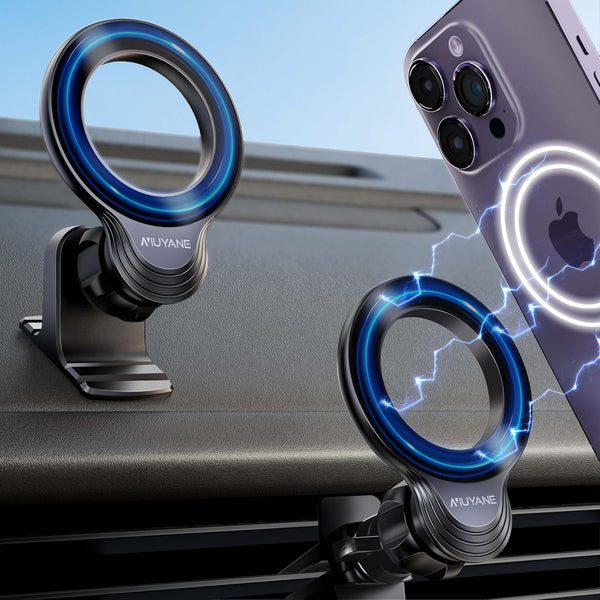 Mag-Safe Car Mount Compatible, 2 in 1 Super Stable Magnetic Phone Mount for iPhone 15 Pro Plus Max 14 13 12 Mini