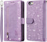 UEEBAI Wallet Case for iPhone 6 Plus & 6S Plus, Retro 9 Card Holder Slots with Zipper Pocket, Shockproof (Glitter