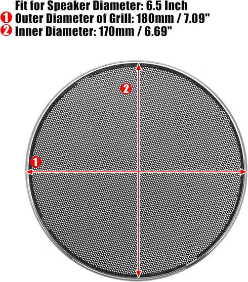 X AUTOHAUX 2pcs 6.5 Inch Car Metal Audio Speaker Grill Cover, Silver Tone Decorative Circle Grille Protector