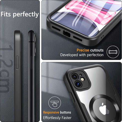 BESINPO iPhone 11 Magnetic Case, 360 Full-Body Shockproof, Built-in Screen Protector, MagSafe Compatible, Black, 6.1"