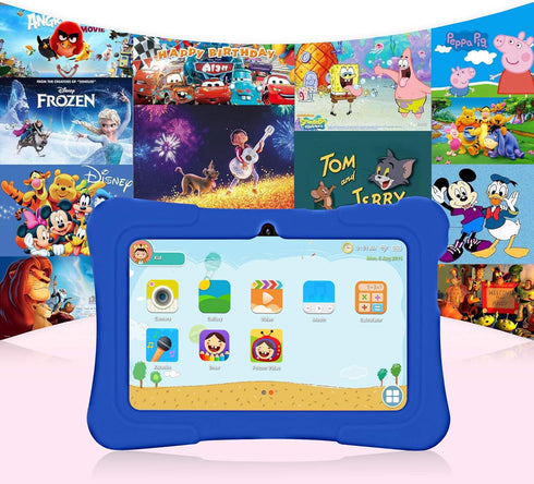 PRITOM 7 inch Kids Tablet, Quad Core Android 10, 32 GB ROM, Bluetooth, Educational with Kids-Tablet Case, Blue