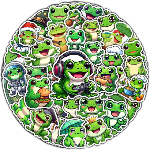 50 PCS Frog Stickers Pack Vinyl Decal Waterproof for Water Bottles Laptops Phone Case Luggage Scrapbook Decorations