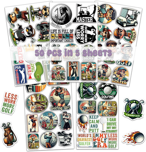 50 PCS Golf Stickers, Waterproof Vinyl Decals for Golfer Adults, Sports Lovers, Decorative Scrapbooking