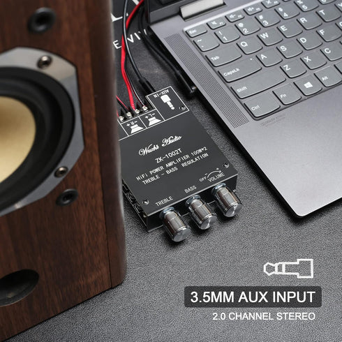 ZK-1002T Bluetooth Amplifier Board, 2.0 Channel Class-D Amplifier with Treble and Bass Control, 100W+100W Power Output