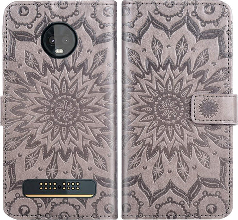 Phone Case for Motorola Moto Z3 / Z3 Play, Wallet Cases with Tempered Glass Screen Protector, Leather Magnetic Flip