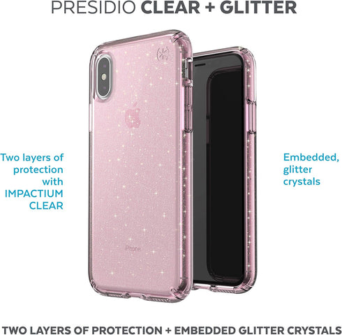 Speck Products PRESIDIO CLEAR + GLITTER Case for Apple iPhone XS/iPhone X, Bella Pink with Gold Glitter