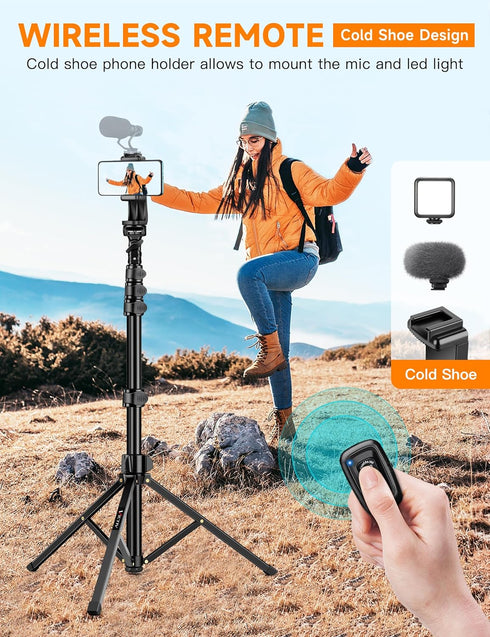 Victiv 86" Phone Tripod, Tall Tripod for iPhone with Flexible Gooseneck & Remote, Portable Aluminum Cellphone Stand