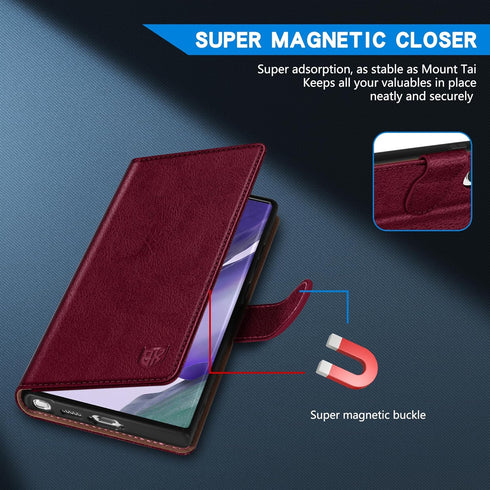 ZZXX Samsung Galaxy Note 20 Ultra Wallet Case with RFID Blocking, Leather Flip Fold Protective Case, Wine Red