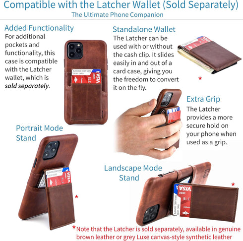 Dockem Wallet Case for iPhone 11 Pro Max, Built-in Metal Plate for Magnetic Mounting, Brown Synthetic Leather