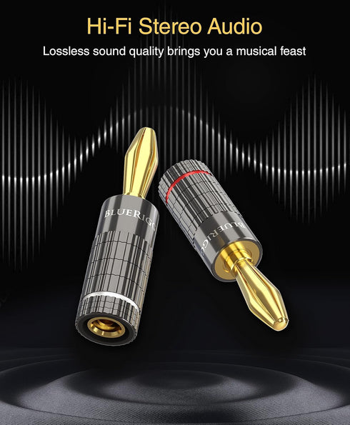 BlueRigger Banana Plugs 5 Pairs / 10 pcs - Gold Plated Speaker Plugs Connector for Speaker Wire and Amplifier