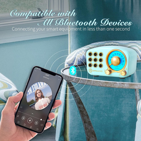 Retro Bluetooth Speaker, Vintage Radio-Greadio FM Radio with Classic Style, Strong Bass, Bluetooth 5.0, MP3 Player