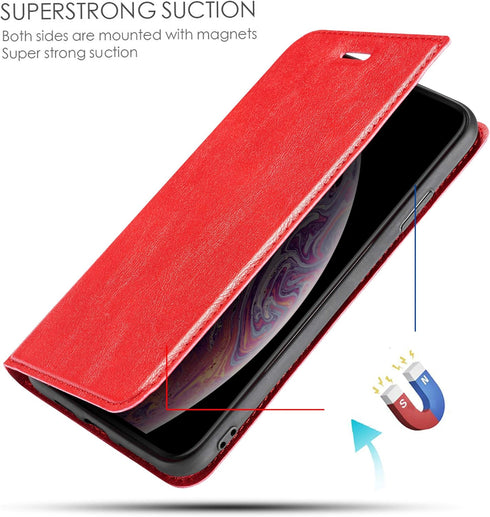 ZCDAYE Wallet Case for iPhone X/iPhone Xs, Magnetic Premium Vintage PU Leather Shockproof Folio Flip Case (Red)