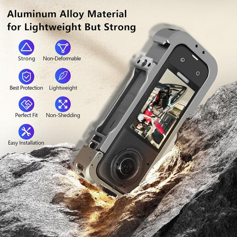 Metal Protective Case for Insta360 X4 Accessories, Stronger Aluminum Hard Shell Cover with Silicone Lens Guard Cap