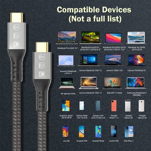USB C Thunderbolt 4 Cable 3.3ft, USB4 Braided Cable 40Gbps, 8K 60Hz PD 100W for iPhone 15/15 Pro Max, MacBook