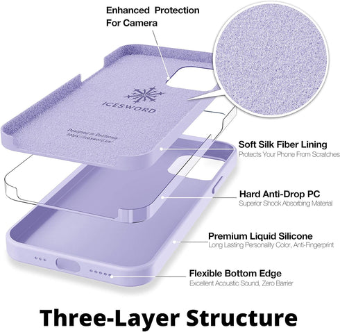IceSword iPhone 12 Pro Max Case, Lavender Purple Liquid Silicone Shockproof Cover, 6.7" Soft Microfiber Lining
