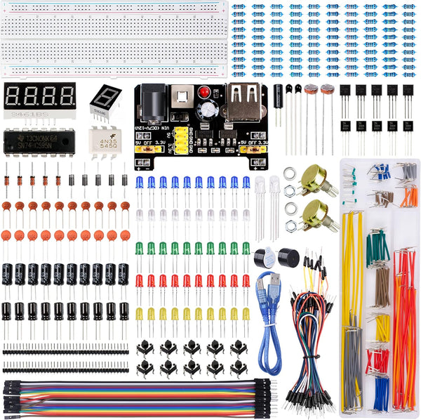 Miuzei Electronics Component Fun Kit, Supply Module, Jumper Wire, Breadboard, Compatible with Arduino