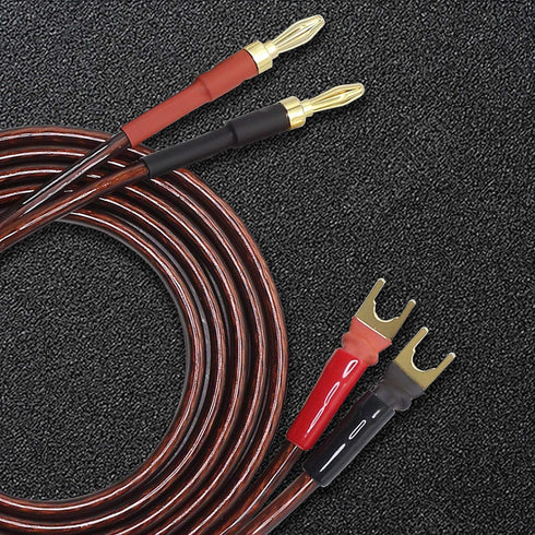 XMSJSIY HIFI OFC Speaker Wire with Spade Plug to Banana Plug Speaker Jumper Cable, 4 Banana Plug to 4 Y-shaped Fork Plug Gold-plated Extension Jumper for Speaker Amplifiet -2M(6.56Ft