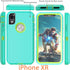 YmhxcY Shockproof Case for iPhone XR, 3-Layer Durable Phone Cover for Apple iPhone XR 6.1", Aqua Blue and Lime Green