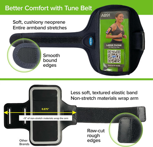 Tune Belt AB91 Running Armband for iPhone 16/15/14/13/12, 11-16 Pro, Galaxy S24/S23 - Sweat-Resistant, Comfortable